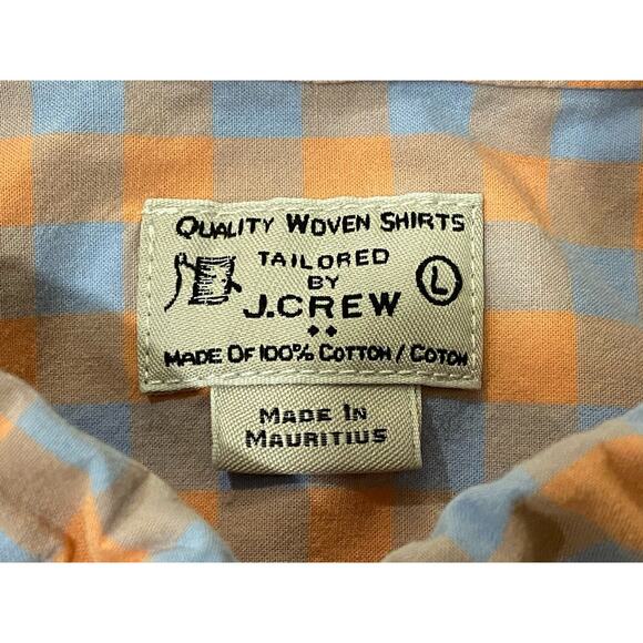 J.CREW Men's Orange Blue Plaid Checkered Button Up Shirt L Large EUC Cotton WOW - Picture 2 of 2